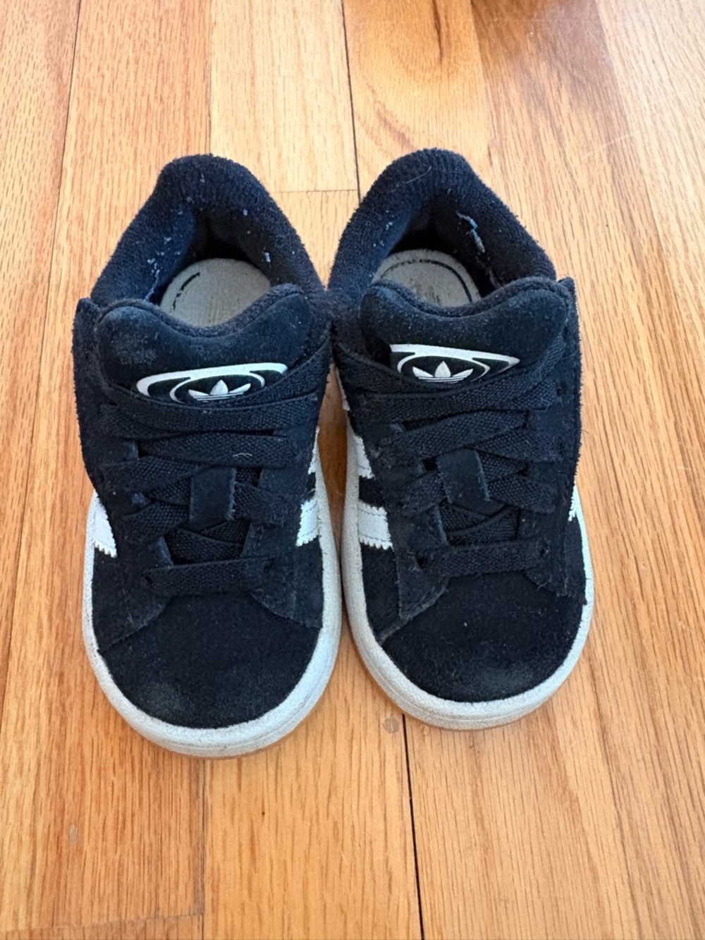 Adidas Campus- Black and White Kids Suede Sneakers